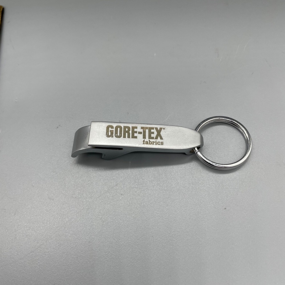 Gore-Tex Fabrics Bottle Opener Keychain Matte Silver Metal Promo Tool